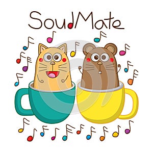 Cat mouse cup music note soulmate tshirt