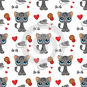 Cat and mouse cute kitty pet cartoon cute animal cattish character seamless pattern background catlike illustration photo