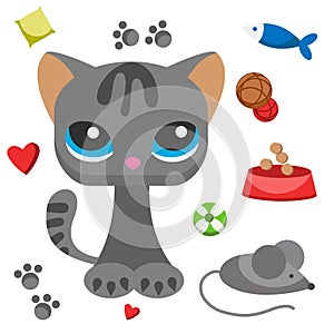 Cat and mouse cute kitty pet cartoon cute animal cattish character catlike illustration photo