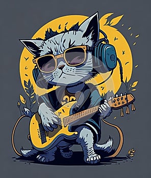 Cat Musician Guitarist Character Concept With Headphones 4