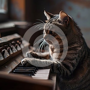 Cat Musician Playing a mini piano