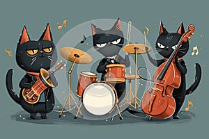 Cat Musicians in a Jazz Band, group of cats playing musical instruments in a jazz band Generative AI
