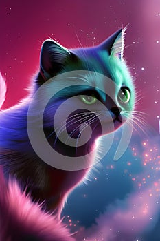 Cat neon fantasy abstract background ai generative art