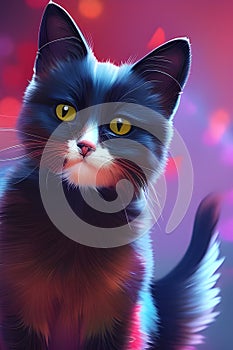 Cat neon fantasy abstract background ai generative art