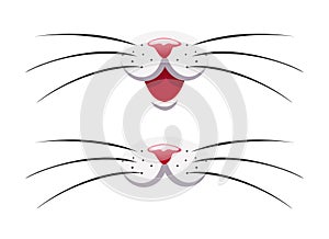 Cat noses with whiskers with and without a mouth.