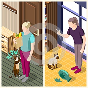 Cat Ordinary Life Isometric Banners