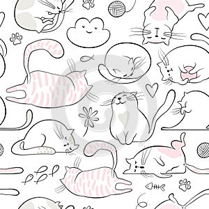 Cat Outline Seamless Vector Pattern