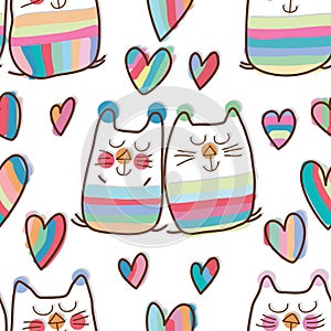 Cat pair sweet dream love seamless pattern