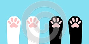 Cat paw foot print leg set. Kitten footprint icon. Cute cartoon character body part silhouette. Baby pet collection. Love. White