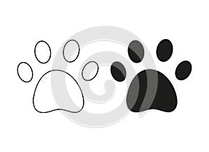 Cat paw footprint, black silhouette, outline. Vector isolated on white. Traces of tiger, lion, leopard, cheetah, jaguar