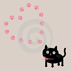 Cat and paw print heart frame template. Flat