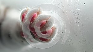 Cat Paws Pressed Against Window with Rain Drops photo