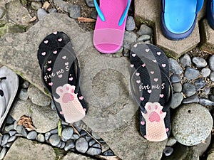 cat paws style flipflop on the ground