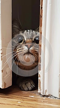 Cat Peeking Behind Door