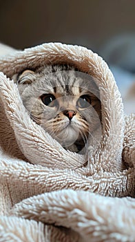 Cat Peeking Out From Under a Blanket, Cute and Curious Kitty Seeks Cozy Hideaway