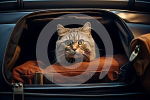 Cat pet sitting trunk car. Generate Ai