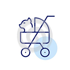 Cat in pet stroller. Comfortable pet mobility, enjoying outdoors and shopping without stress. Pixel perfect icon