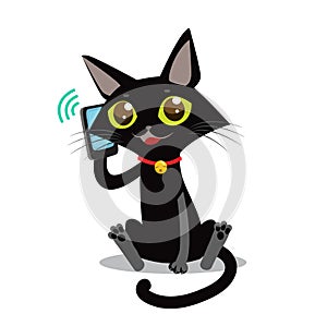 Cat With Phone. Sociable Cat Vector Picture. Cat Toy Picture.