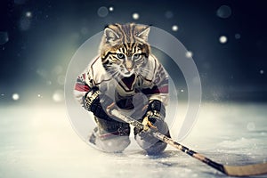 cat playing ice hockey sport illustration illustration generative ai