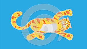 Cat playing something and flop on pastel blue color background. vector illustration eps10