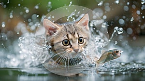 Cat playing with or trying to catch a fish