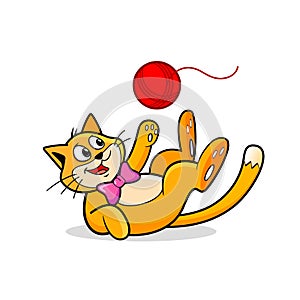 Cat Plays with Yarn Ball Vector