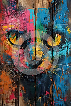 Cat Portrait Street Art Mural, Colorful Pet and Animal Painting