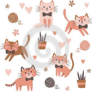 Cat Poses Seamless Pattern