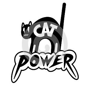 Cat power. Vector illustration in trendy doodle cartoon style. Isolated on light backgroud. T-shirt cat design concept.