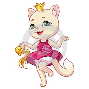 Cat princess cartoon vector illustration of kitty in pink dress