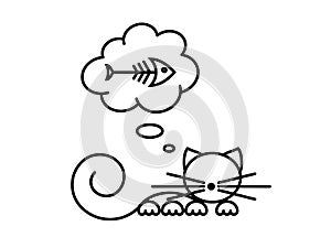 Cat Print. Funny kitten playing with a fish. Minimalist Art