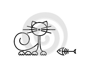 Cat Print. Funny kitten playing with a fish. Minimalist Art