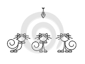 Cat Print. Funny kittens playing with a fish. Minimalist Art
