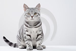 a cat puppy american shothair on gray isolated background generative ai