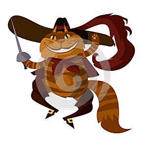 Cat puss with boots and hat with sword