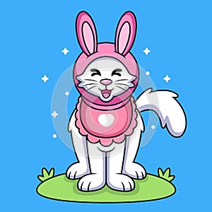 Cat with Rabbit Costume Cartoon. Animal Vector Icon Illustration, Isolated on Premium Vector