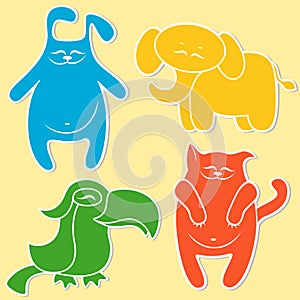 Cat, rabbit, elephant and parrot