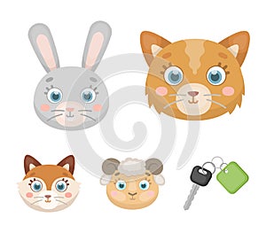 Cat, rabbit, fox, sheep. Animal`s muzzle set collection icons in cartoon style vector symbol stock illustration web.