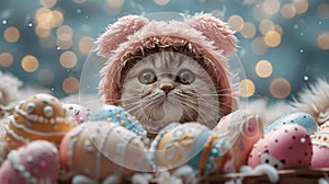Cat in rabbit suit with 85mm lens enhanced background. photo