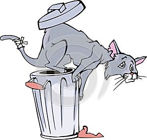 Cat and refuse bin cartoon