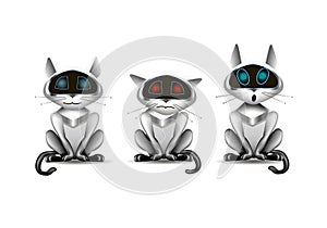 Cat robot, funny toy with different emotions, illustration