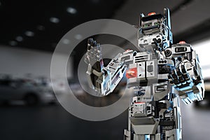 Cat robot for industry 4.0 3d render communication to people cybernetic manufacturing connection in factory automate in car