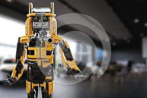 Cat robot for industry 4.0 3d render communication to people cybernetic manufacturing connection in factory automate innovation