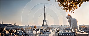 Cat on the rooftops of Paris with the Eiffel Tower - Banner text space