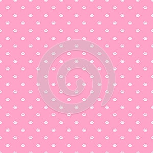 Cat`s or dog`s paw pink seamless pattern