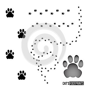 Cat`s footprint set isolated on white background. Vector design element.