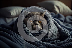 A Cat\'s Life: Wrapped in a Blanket, Unwinding in Bed