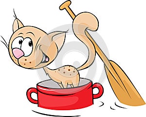 Cat sails in a red pot and Paddle Tail - vector