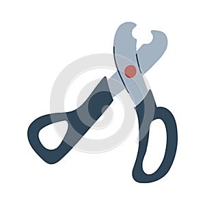 Cat scissors, nail clipper, pet grooming tool in cartoon flat style. Dog and cat care. Vector illustration of hygiene