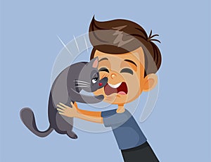 Cat Scratching Little Boy Vector Cartoon